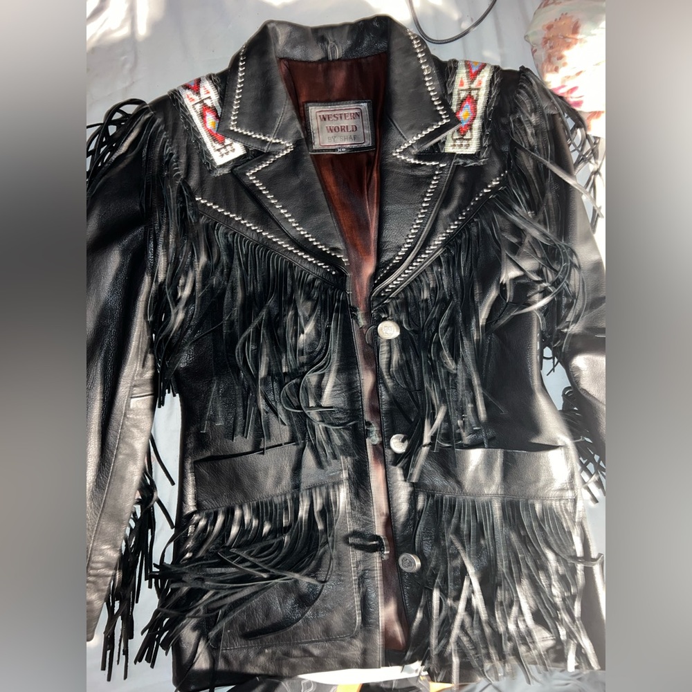 One of a Kind! Vintage Leather Fringe Jacket Blazer - Picture 5 of 5